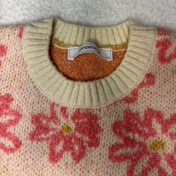 Promod France Women Floral Knit Crewneck Chunky Sweater - Picture 6 of 12